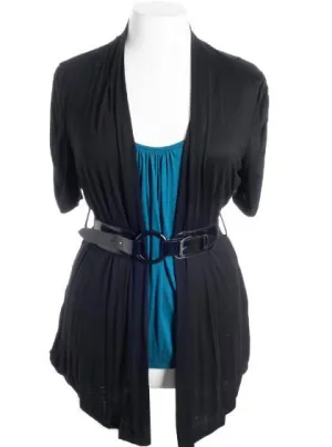 Plus Size Cardigan Layered Belt Teal Top