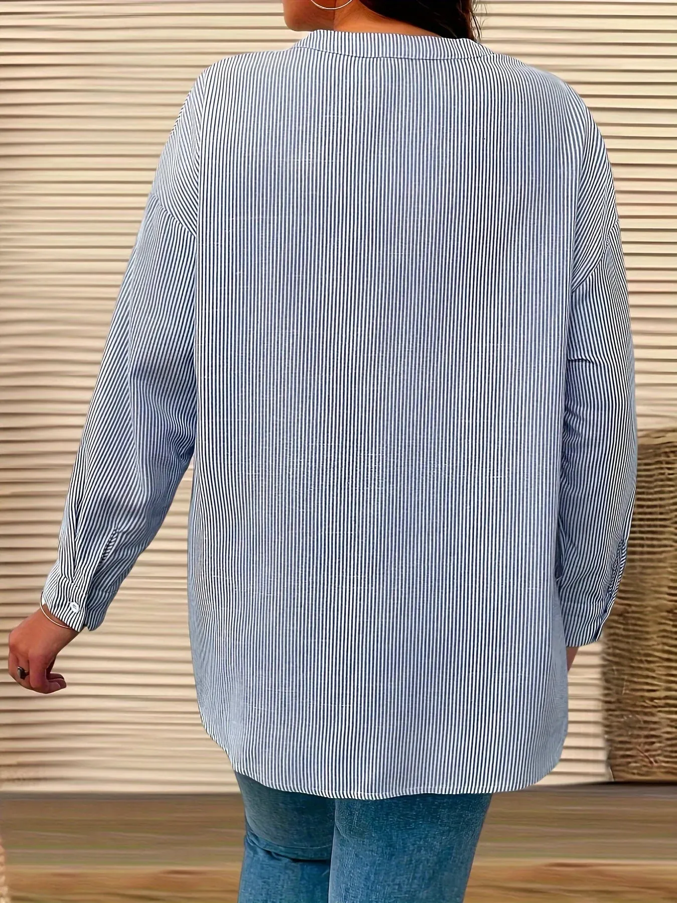 Plus Size Casual Shirt Office Lady Stripe Curve Clothing