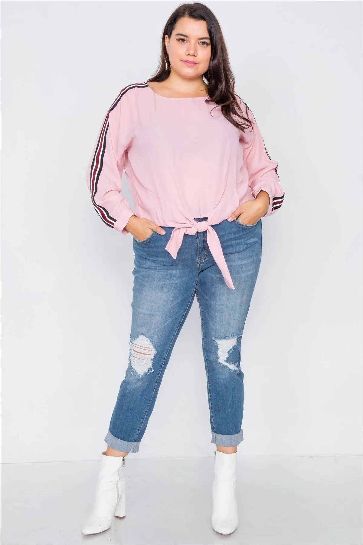 Plus Size Color Block Sleeve Sheer Top