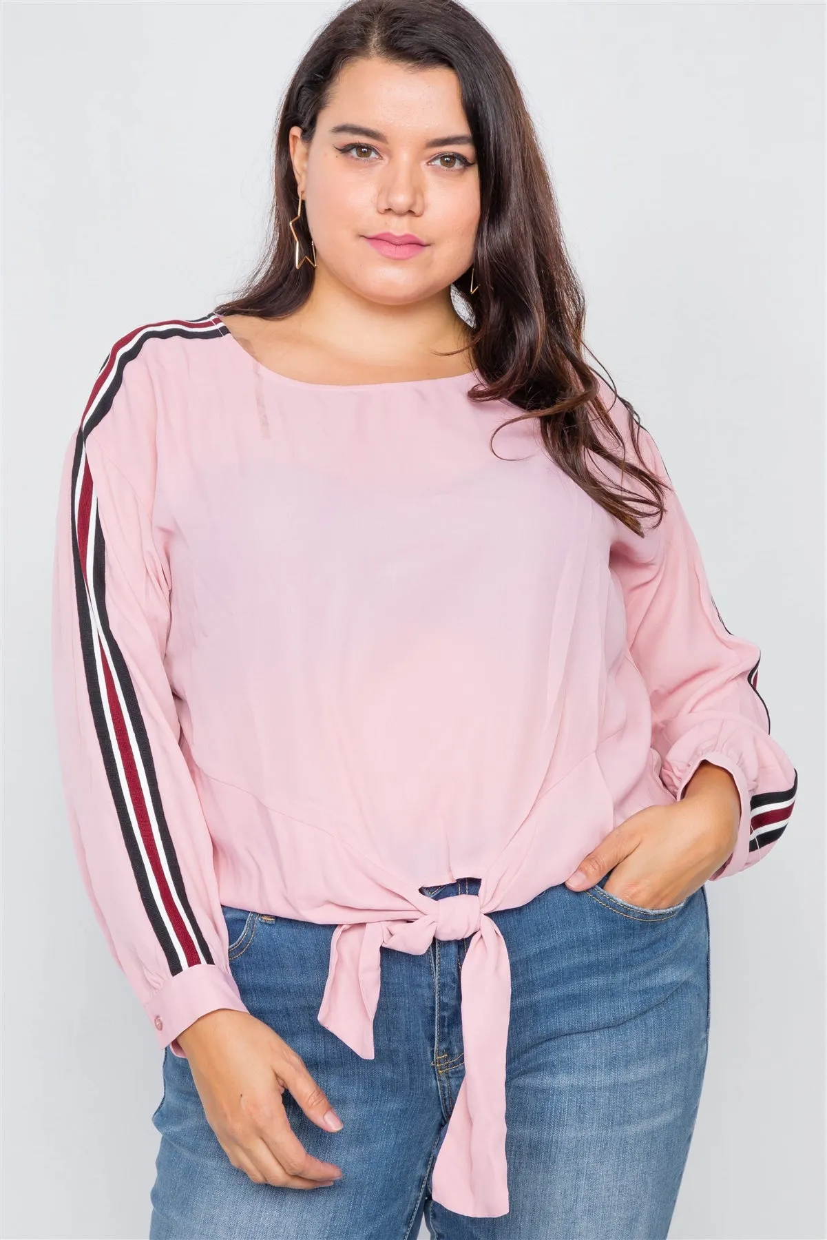 Plus Size Color Block Sleeve Sheer Top