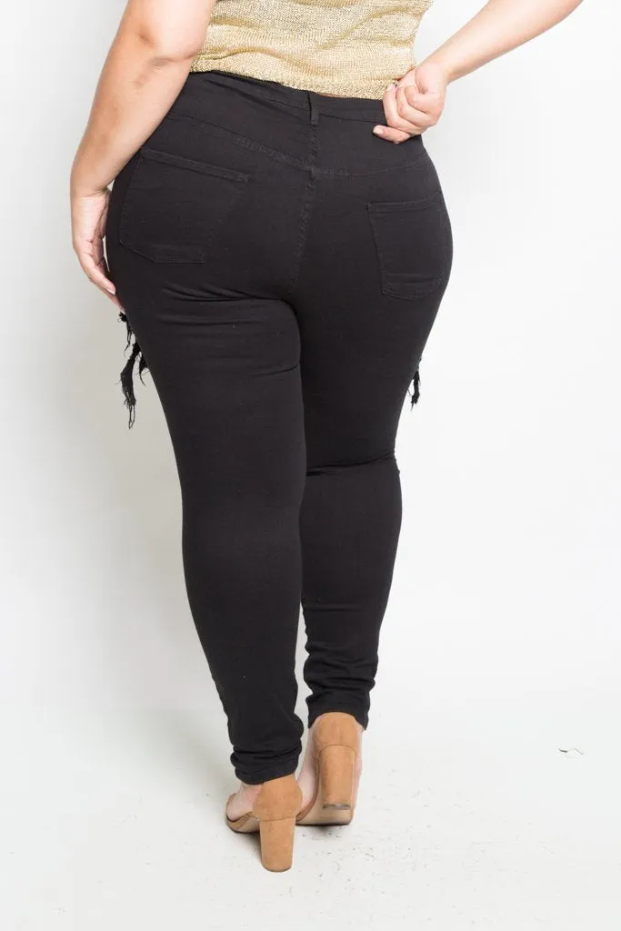 Plus Size Designer Open Ripped Jeans