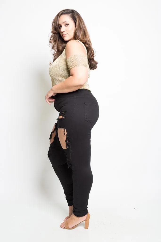 Plus Size Designer Open Ripped Jeans