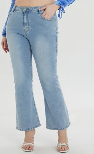Plus Size Flared Jeans Light Blue Washing