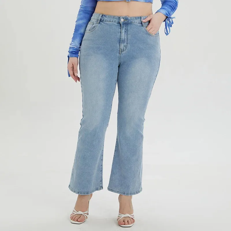 Plus Size Flared Jeans Light Blue Washing