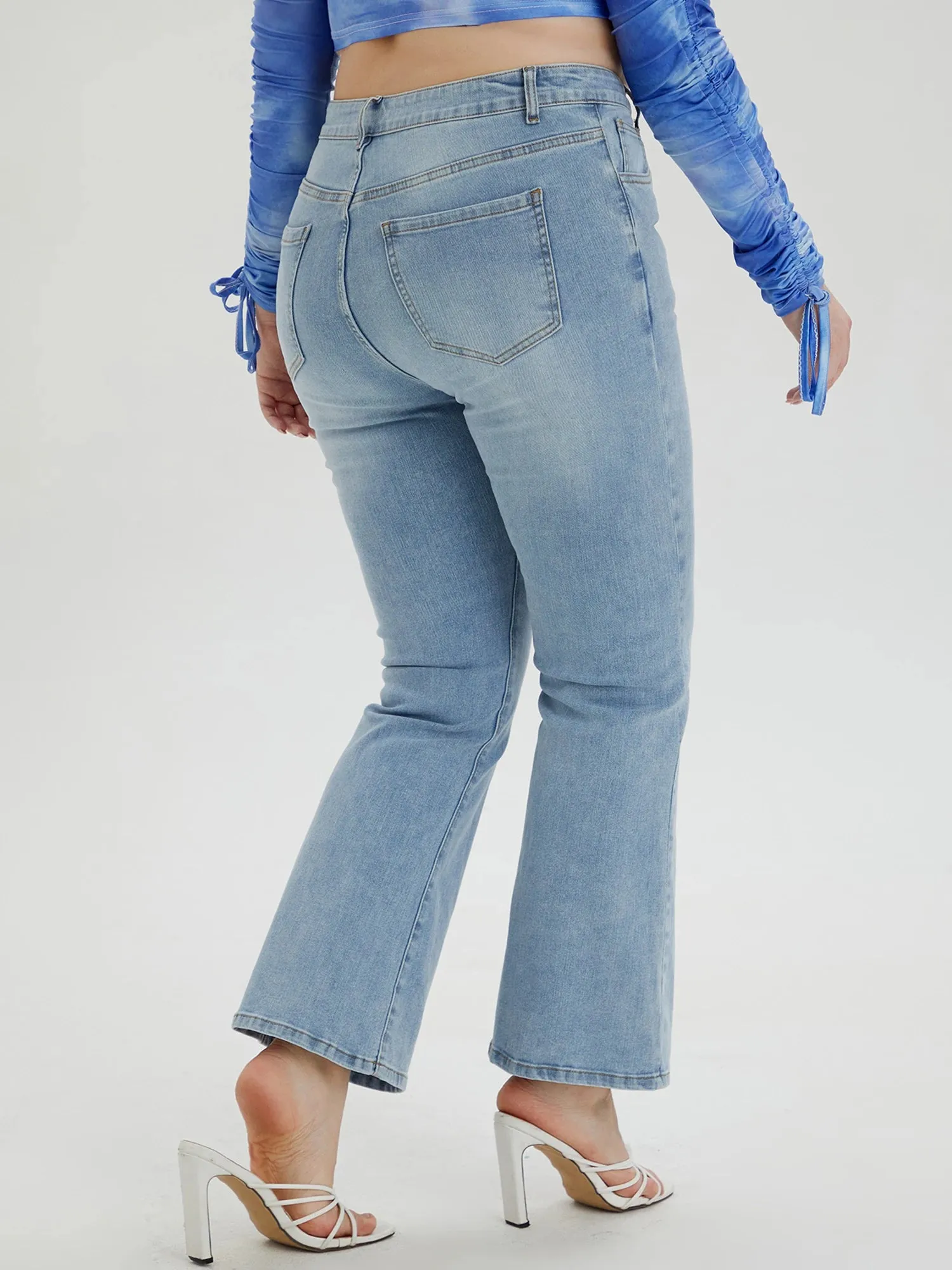 Plus Size Flared Jeans Light Blue Washing