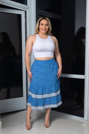 Plus Size Floral Print Long Skirt Contrast Print On Bottom With Elastic on Back And Zipper on the Side (151942)
