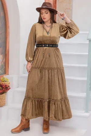 Plus Size Frill Tie Neck Long Sleeve Dress