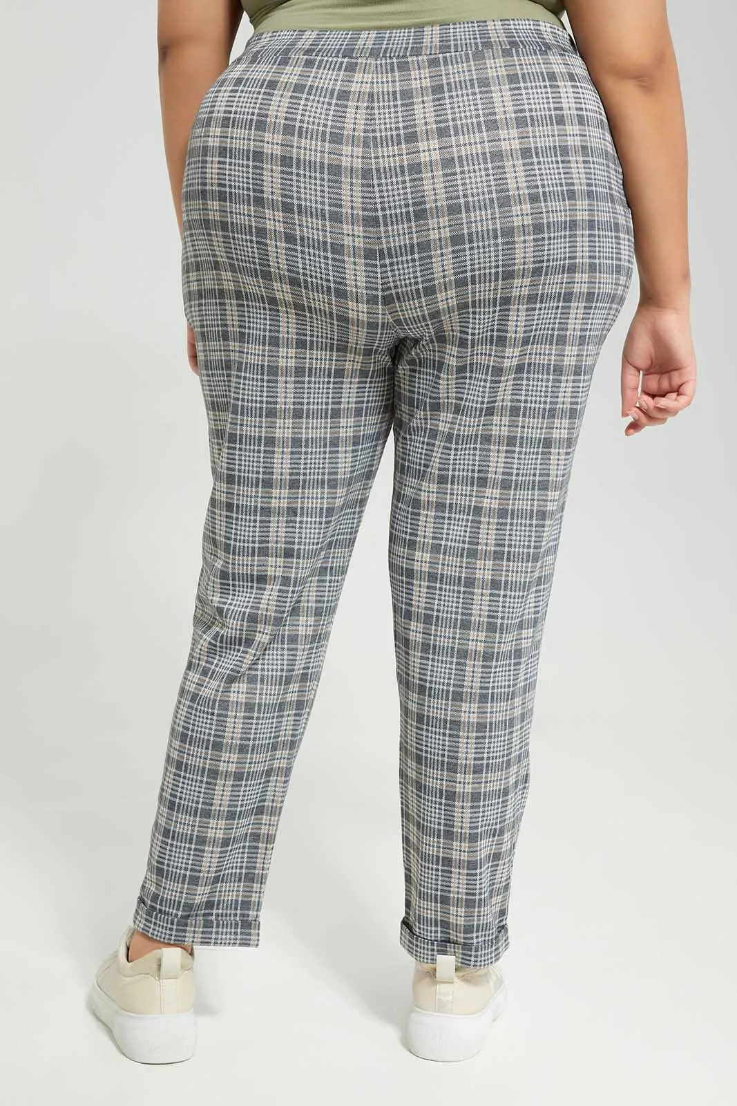 Plus Size Grey Checkered Trouser