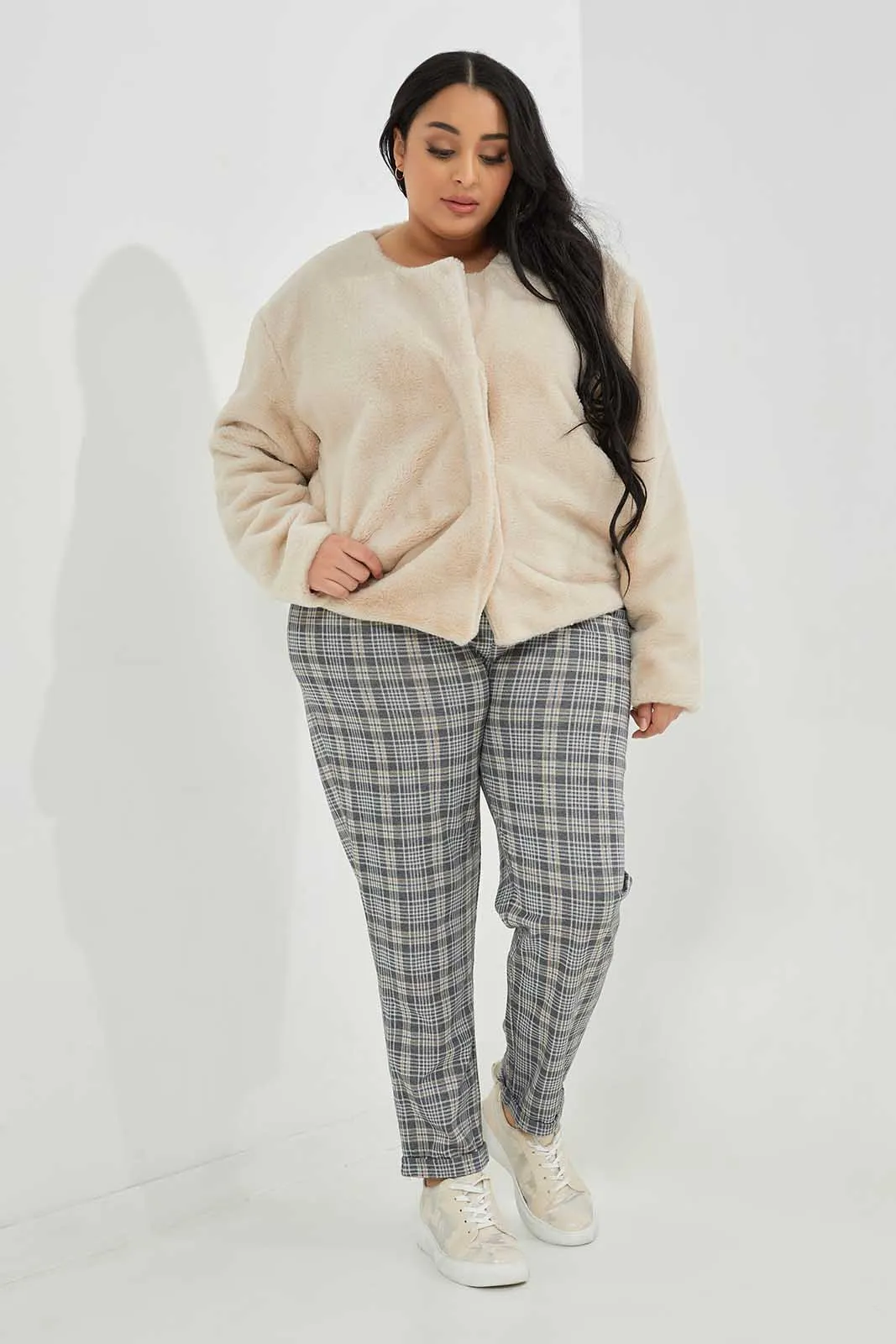 Plus Size Grey Checkered Trouser