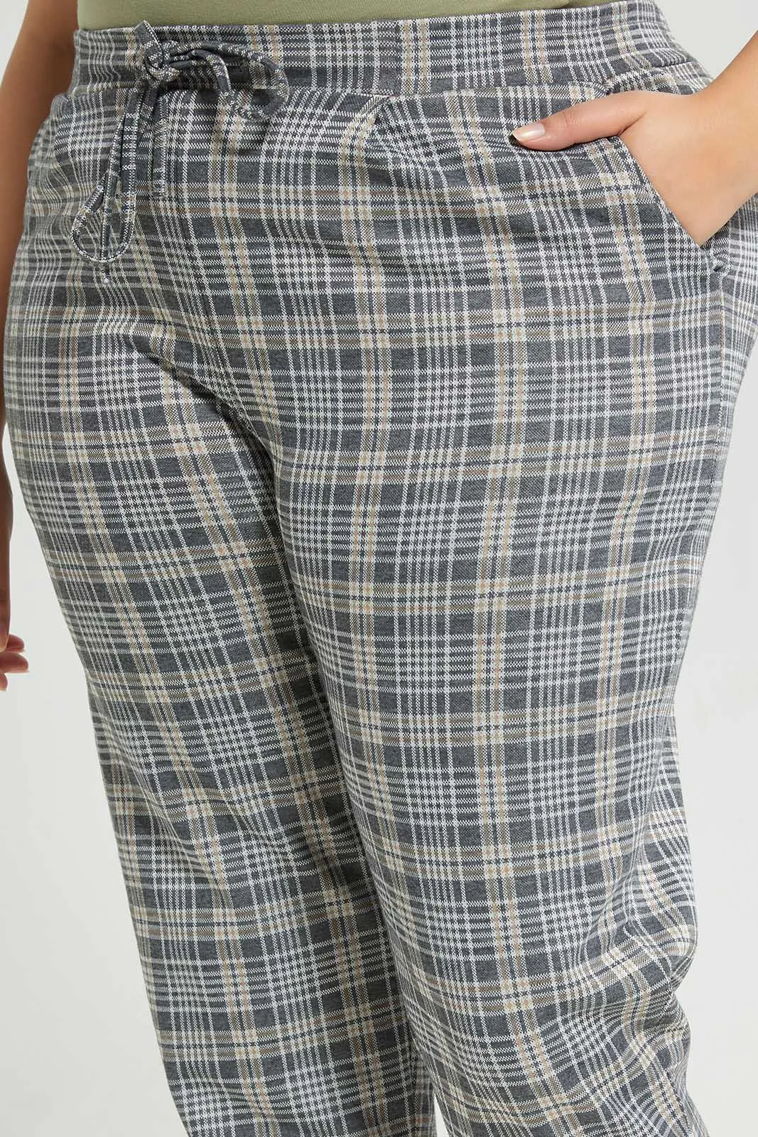 Plus Size Grey Checkered Trouser