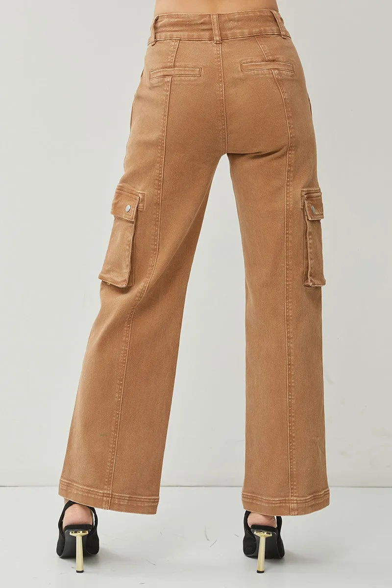PLUS SIZE HIGH RISE CARGO STRAIGHT JEANS