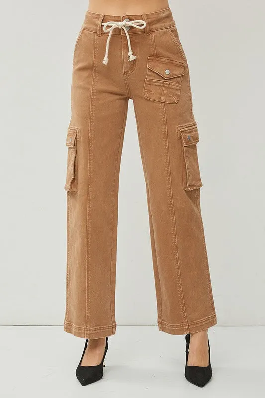 PLUS SIZE HIGH RISE CARGO STRAIGHT JEANS