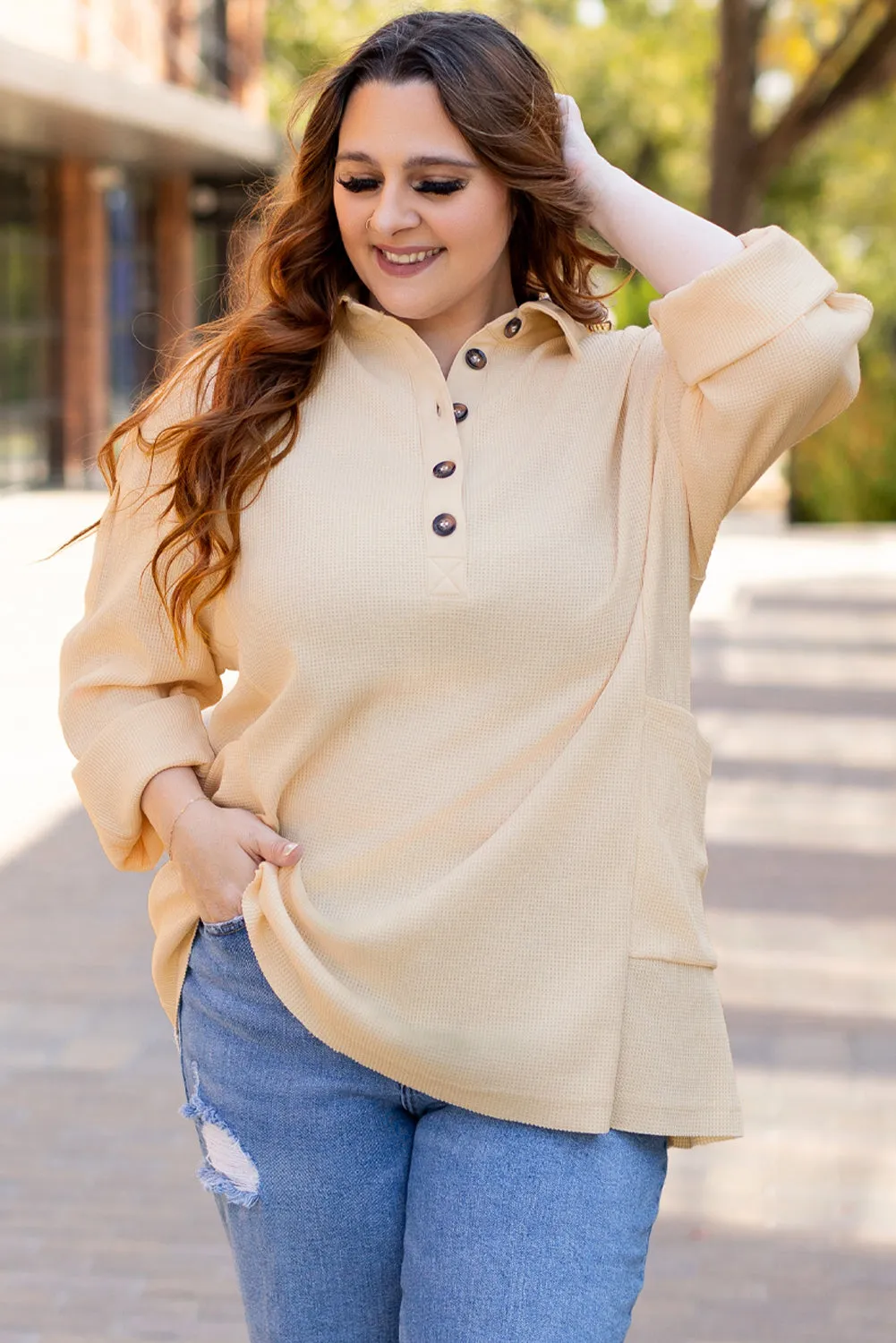 Plus Size Knit Henley Tunic Top