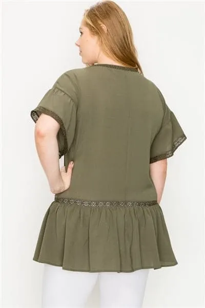 Plus size Koshibo Crochet Ruffled Top Olive - Pack of 6