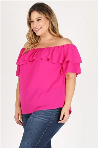 Plus size Koshibo Off the Shoulder Top Fuschia - Pack of 6