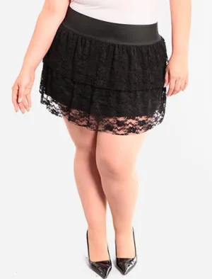 Plus Size Lace Layered Black Skirt
