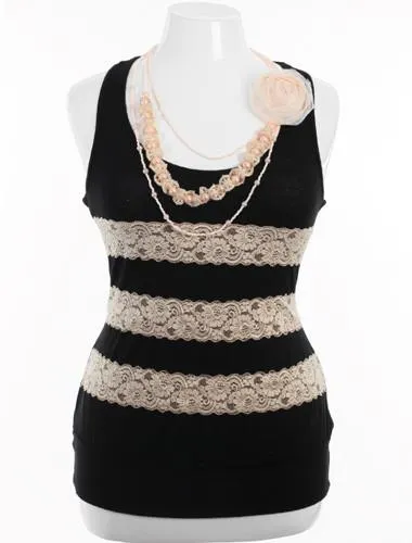 Plus Size Lace Necklace Black Tank