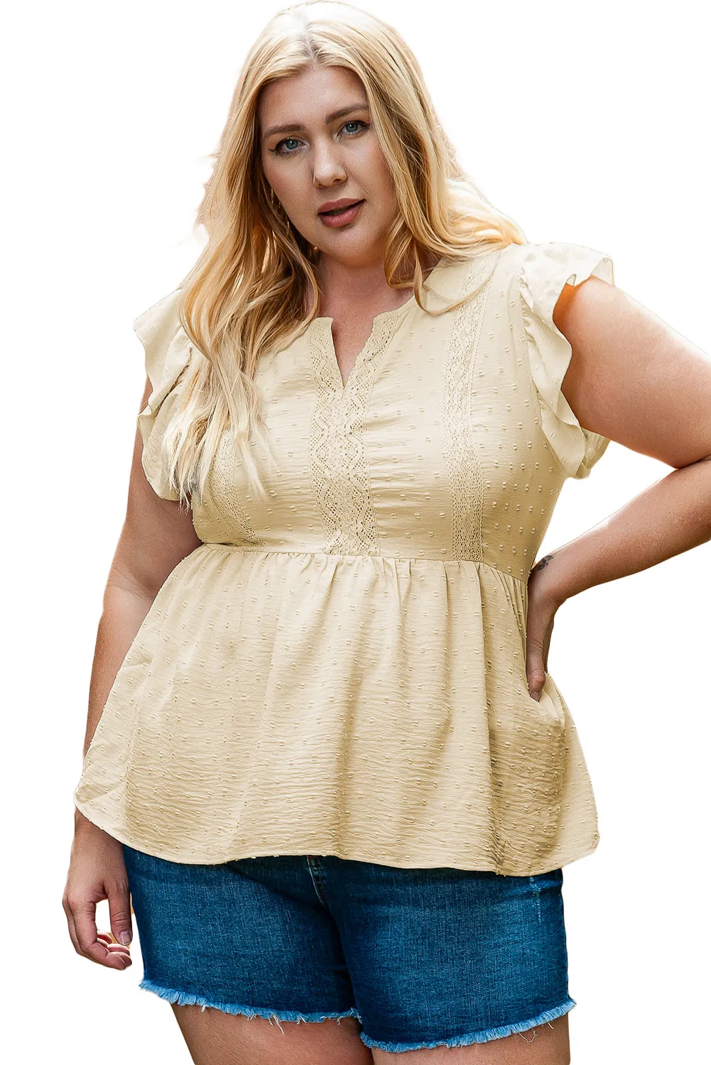 Plus Size Lace Trim Babydoll Top