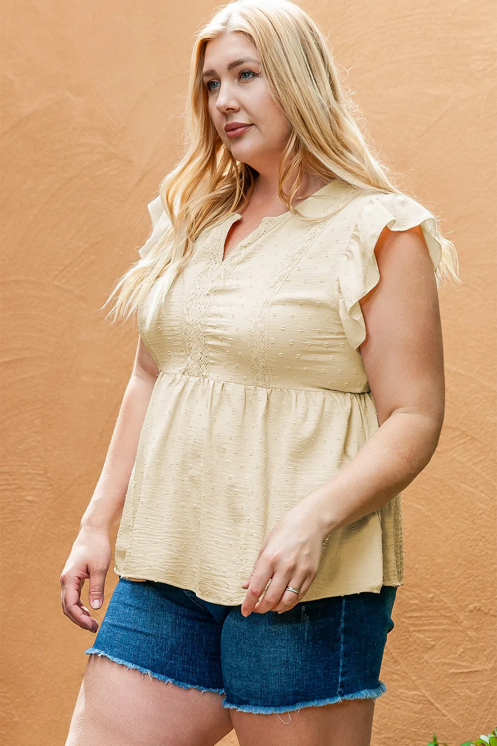 Plus Size Lace Trim Babydoll Top