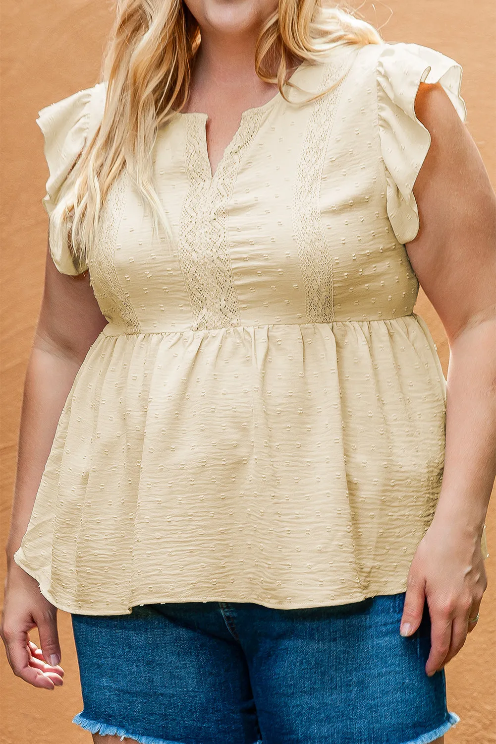 Plus Size Lace Trim Babydoll Top