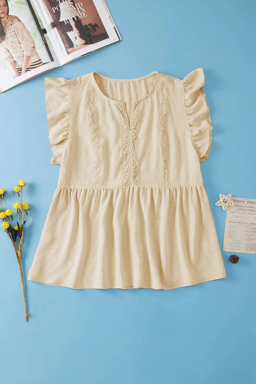 Plus Size Lace Trim Babydoll Top