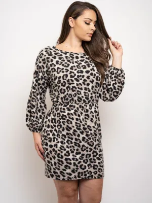PLUS SIZE LONG SLEEVE ANIMAL PRINT DRESS