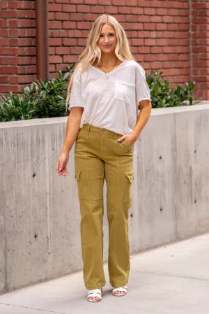 Plus Size Matcha High Rise Cargo Straight