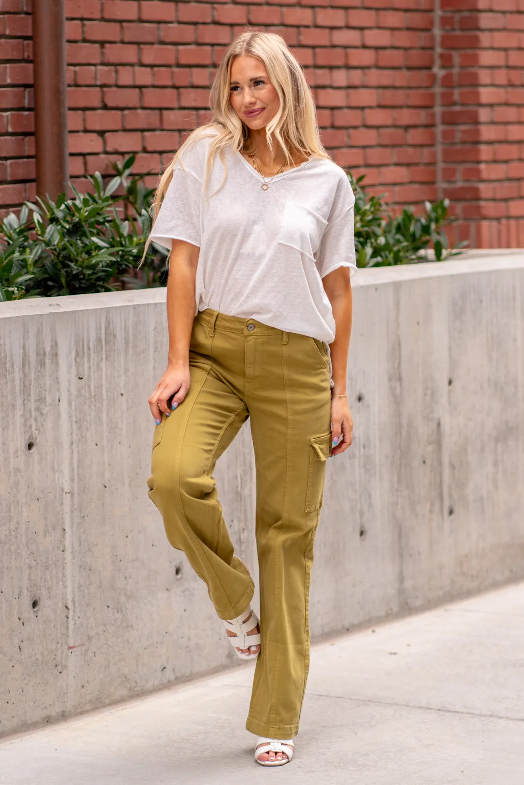 Plus Size Matcha High Rise Cargo Straight