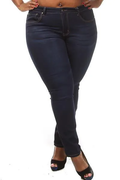 Plus Size Mid Rise Dark Denim Jeans
