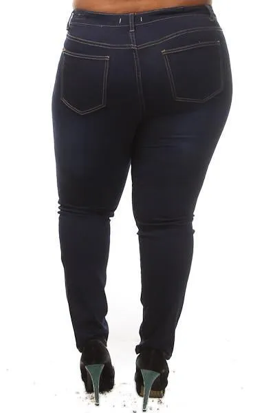 Plus Size Mid Rise Dark Denim Jeans