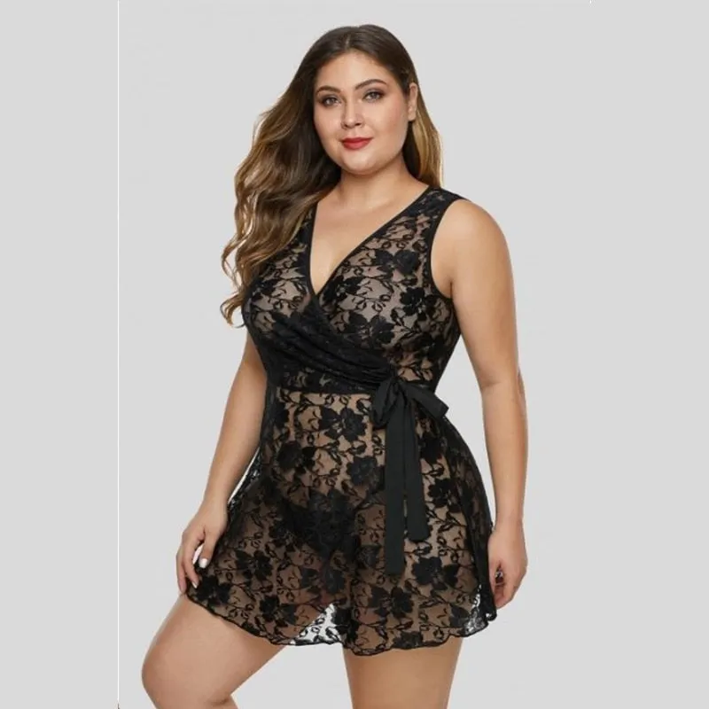 Plus Size Nightgowns Lingerie Sleepwear Lace Temptation Women Nightwear