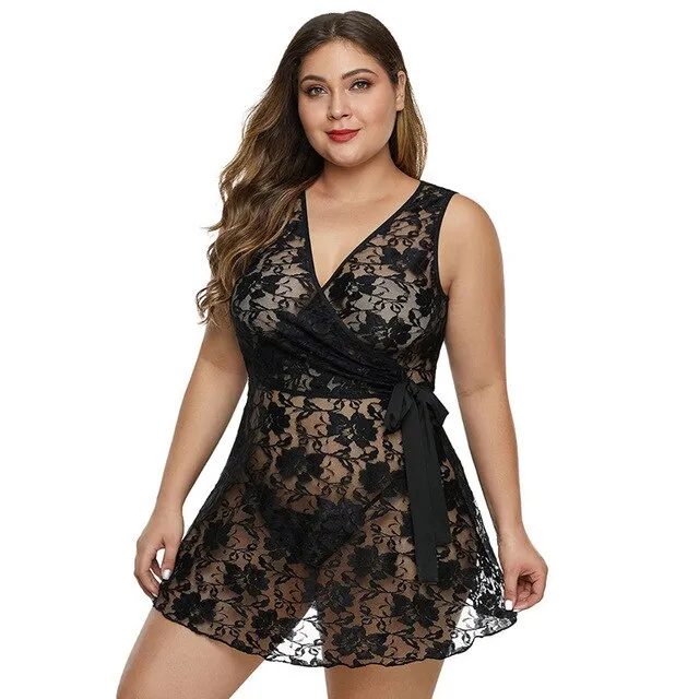 Plus Size Nightgowns Lingerie Sleepwear Lace Temptation Women Nightwear