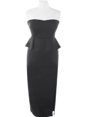 Plus Size Peplum Long Skirt Slit Black Dress