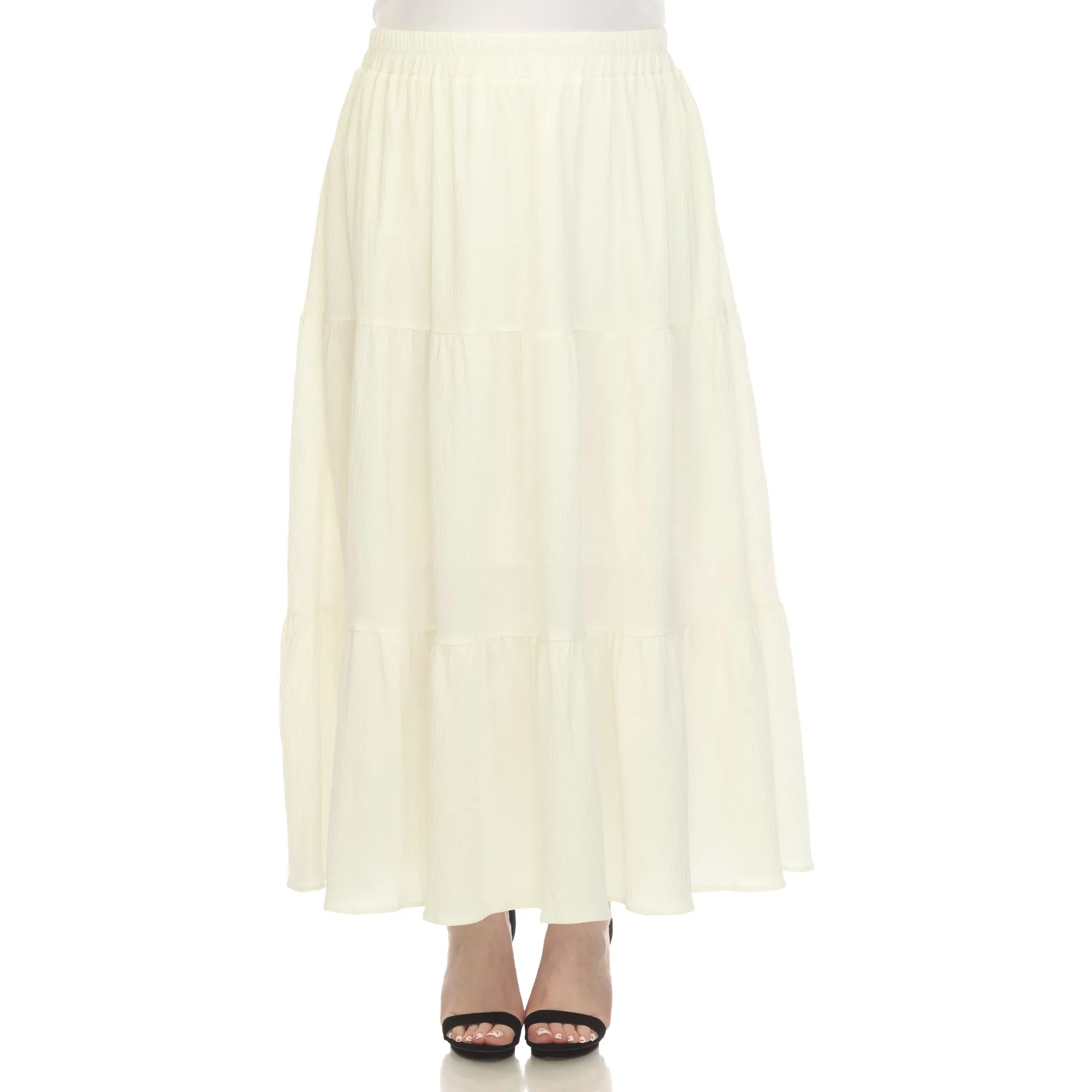 Plus Size Pleated Tiered Maxi Skirt