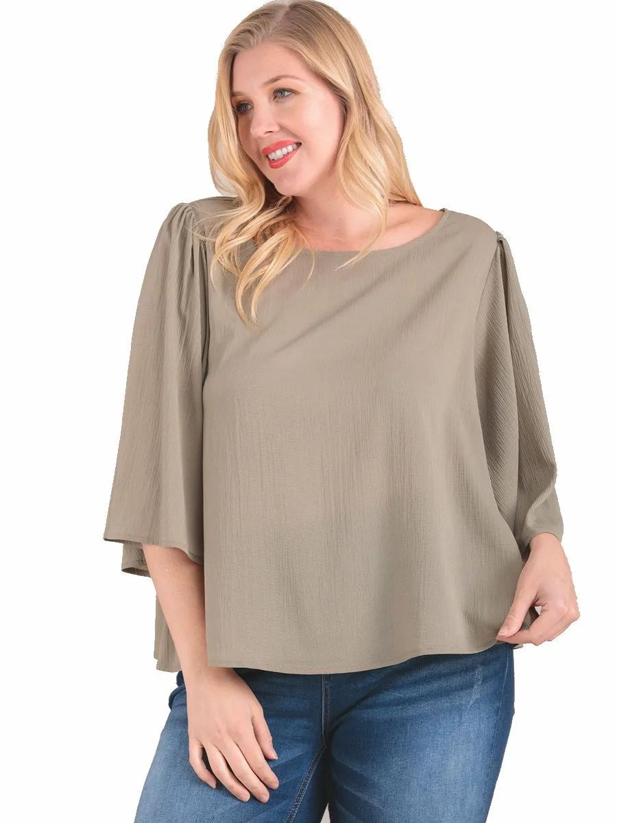 Plus Size Scoop Neck Tunic Top with Wide 3/4 Sleeves
