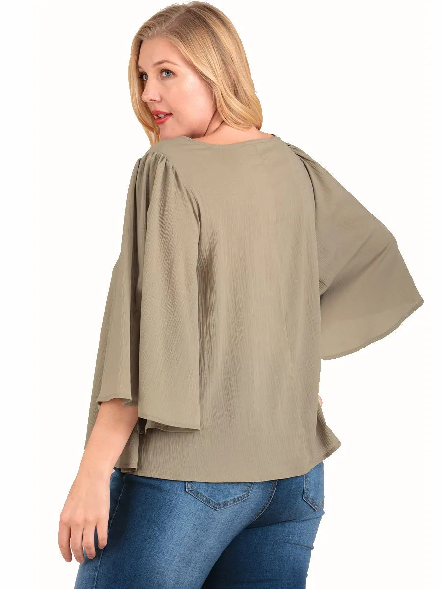 Plus Size Scoop Neck Tunic Top with Wide 3/4 Sleeves
