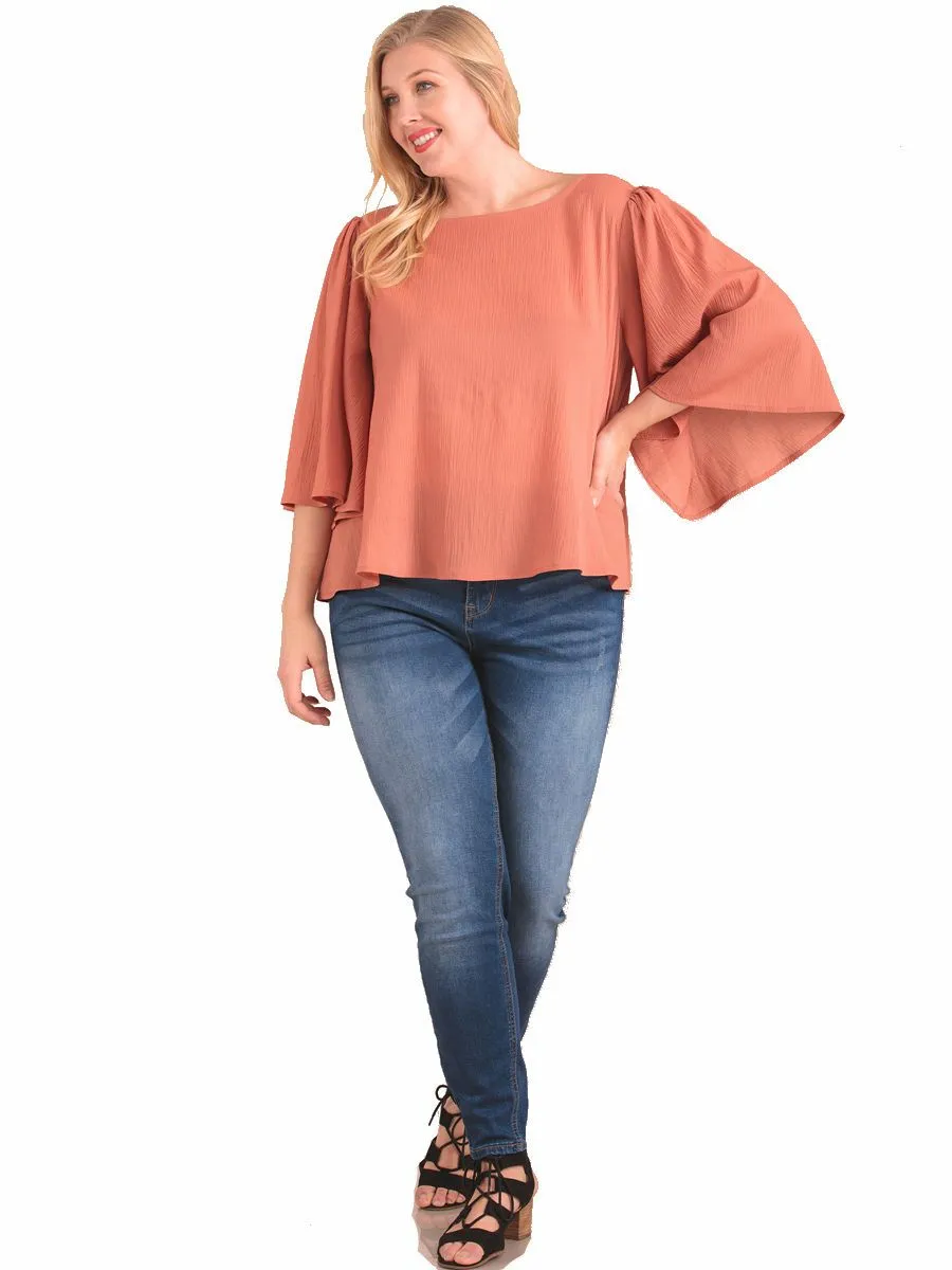 Plus Size Scoop Neck Tunic Top with Wide 3/4 Sleeves