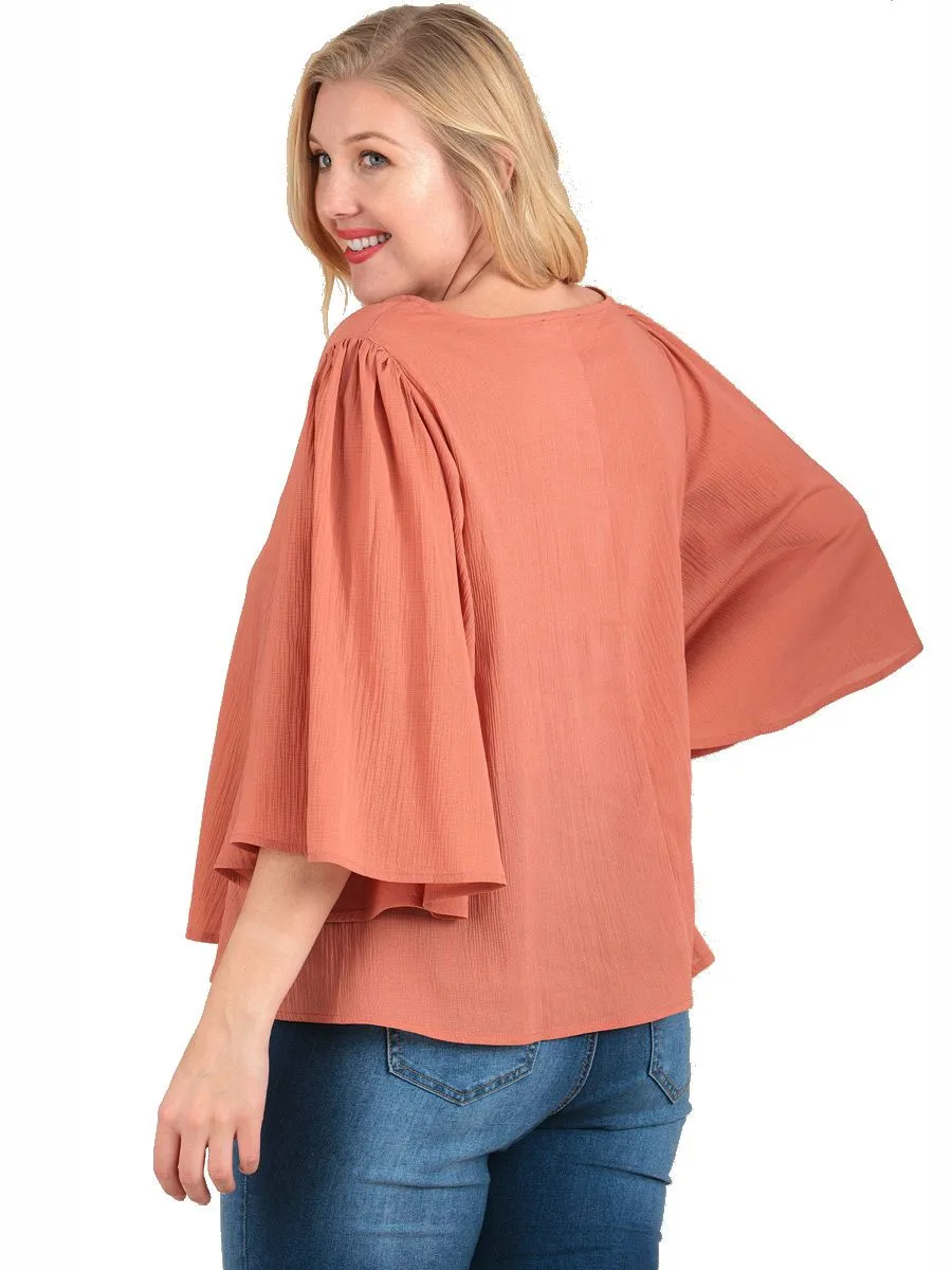 Plus Size Scoop Neck Tunic Top with Wide 3/4 Sleeves