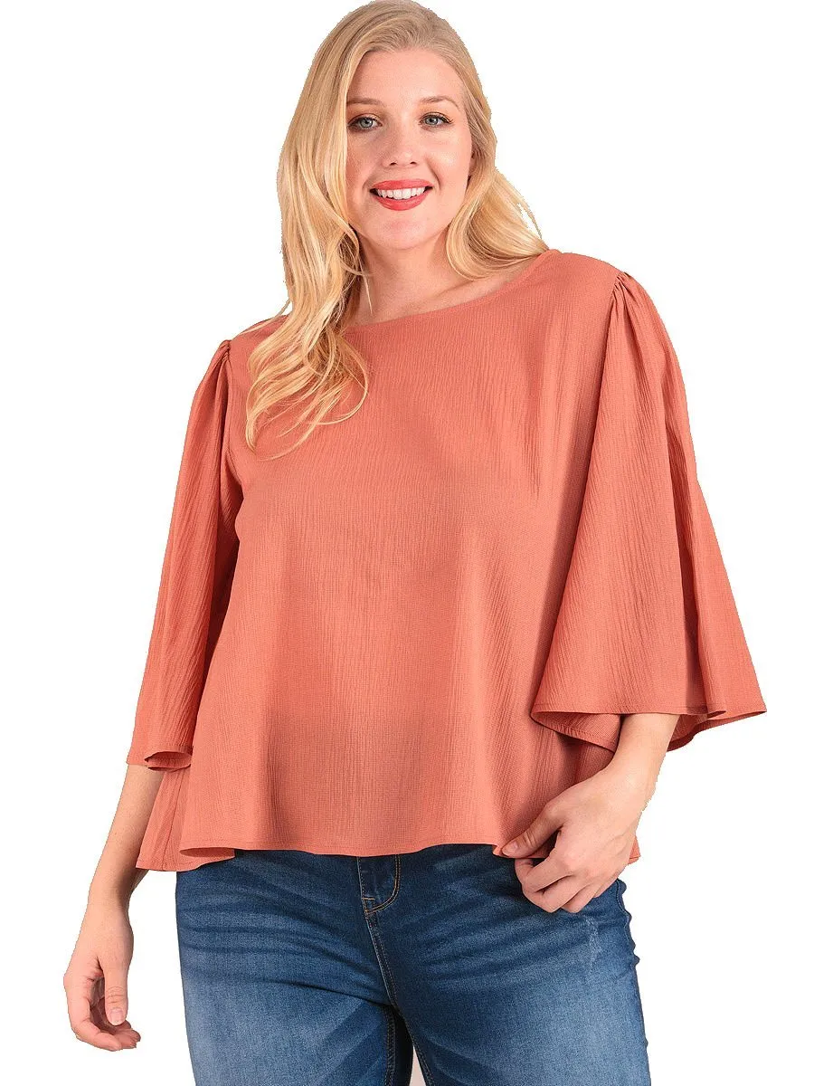 Plus Size Scoop Neck Tunic Top with Wide 3/4 Sleeves