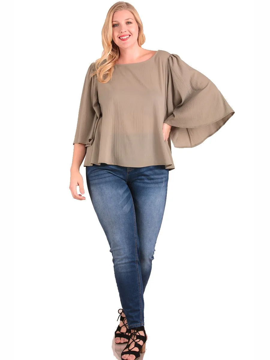 Plus Size Scoop Neck Tunic Top with Wide 3/4 Sleeves