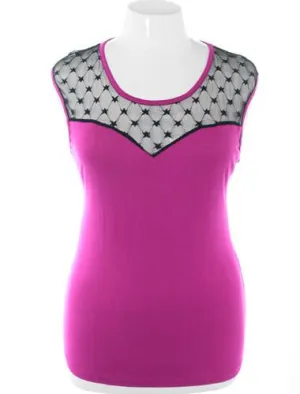 Plus Size See Through Lace Sleeveless Violet Top