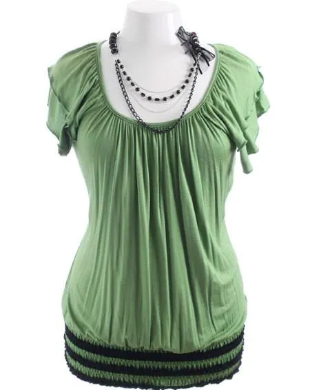 Plus Size Sexy Bead Necklace Green Top