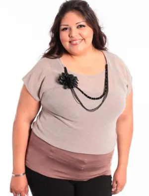 Plus Size Sexy Boyfriend Layered Knit Tan Top