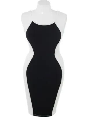 Plus Size Sexy Colorblock Midi White Dress