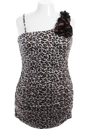 Plus Size Sexy One Shoulder Leopard Ruffle Dress