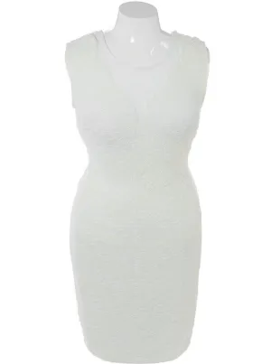Plus Size Sexy Textured Scuba Mesh Cream Dress