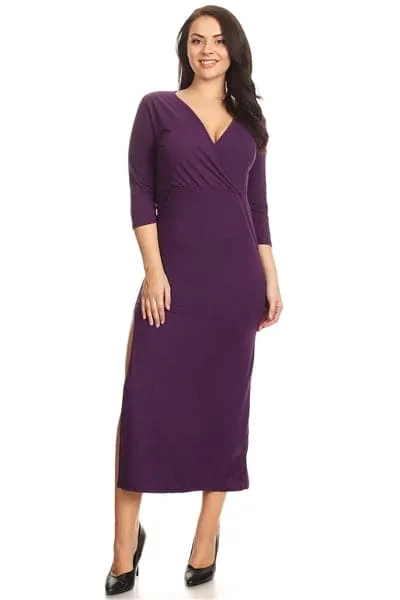 Plus Size Side Slit V-Neck Midi Dress Navy - Pack of 6
