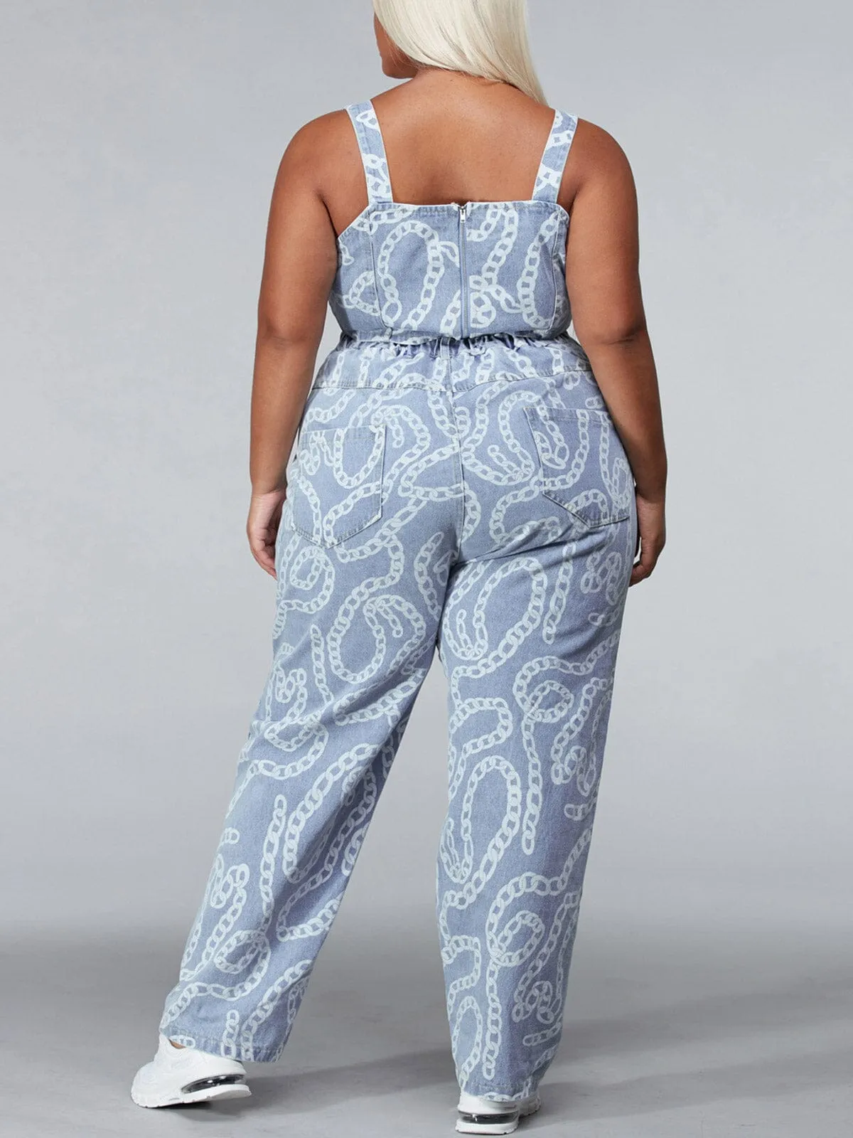 PLUS SIZE SLEEVELESS 2PC. TOP & PANTS DISTRESSED DENIM PRINT SET