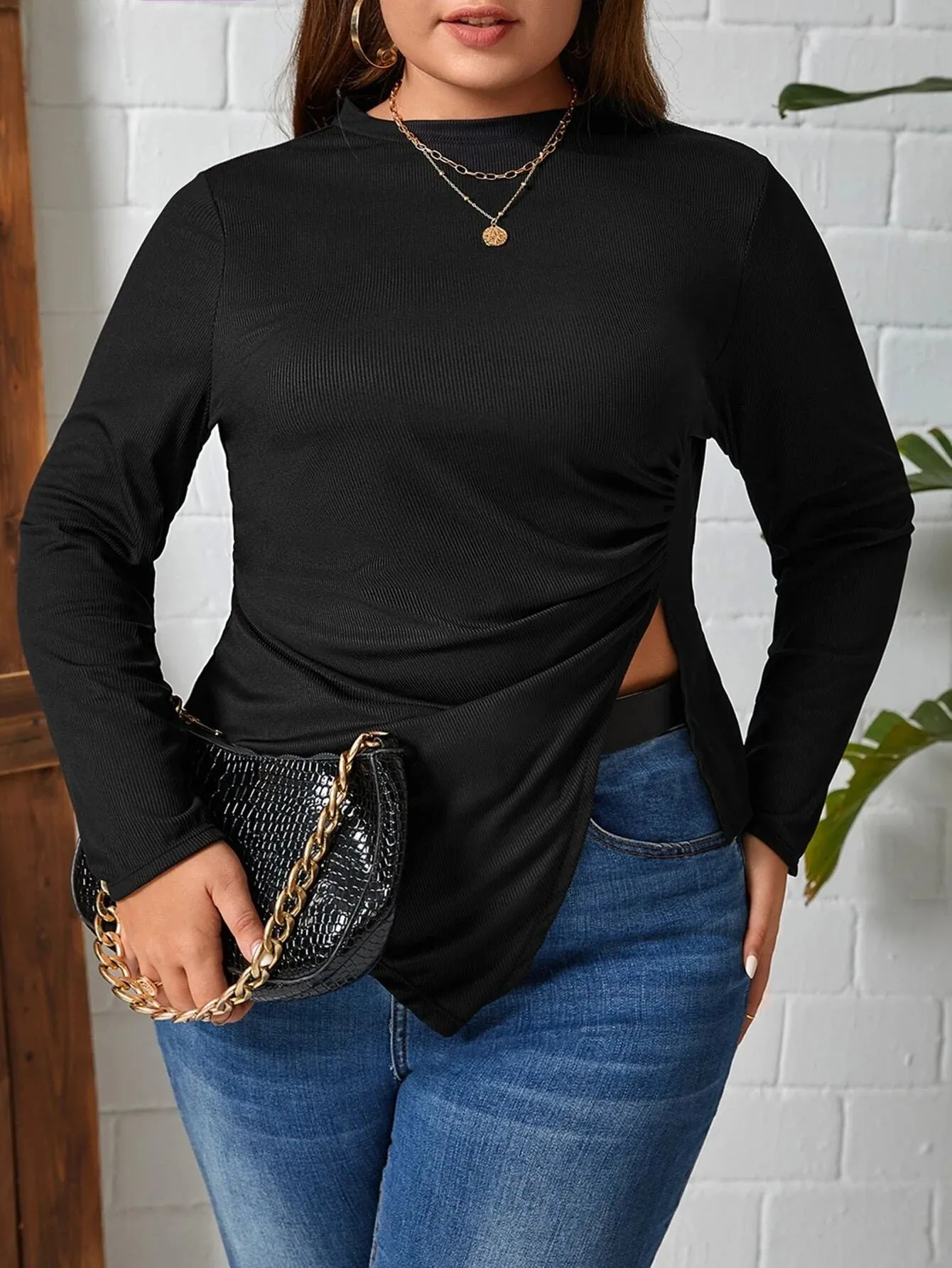 Plus Size Slim Fit Asymmetric T shirt Top