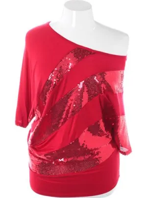 Plus Size Sparkling One Shoulder Red Mini Dress